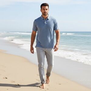 Faherty Sunwashed Knit Polo Shirt Blue Stripe Pima Modal Blend Size M